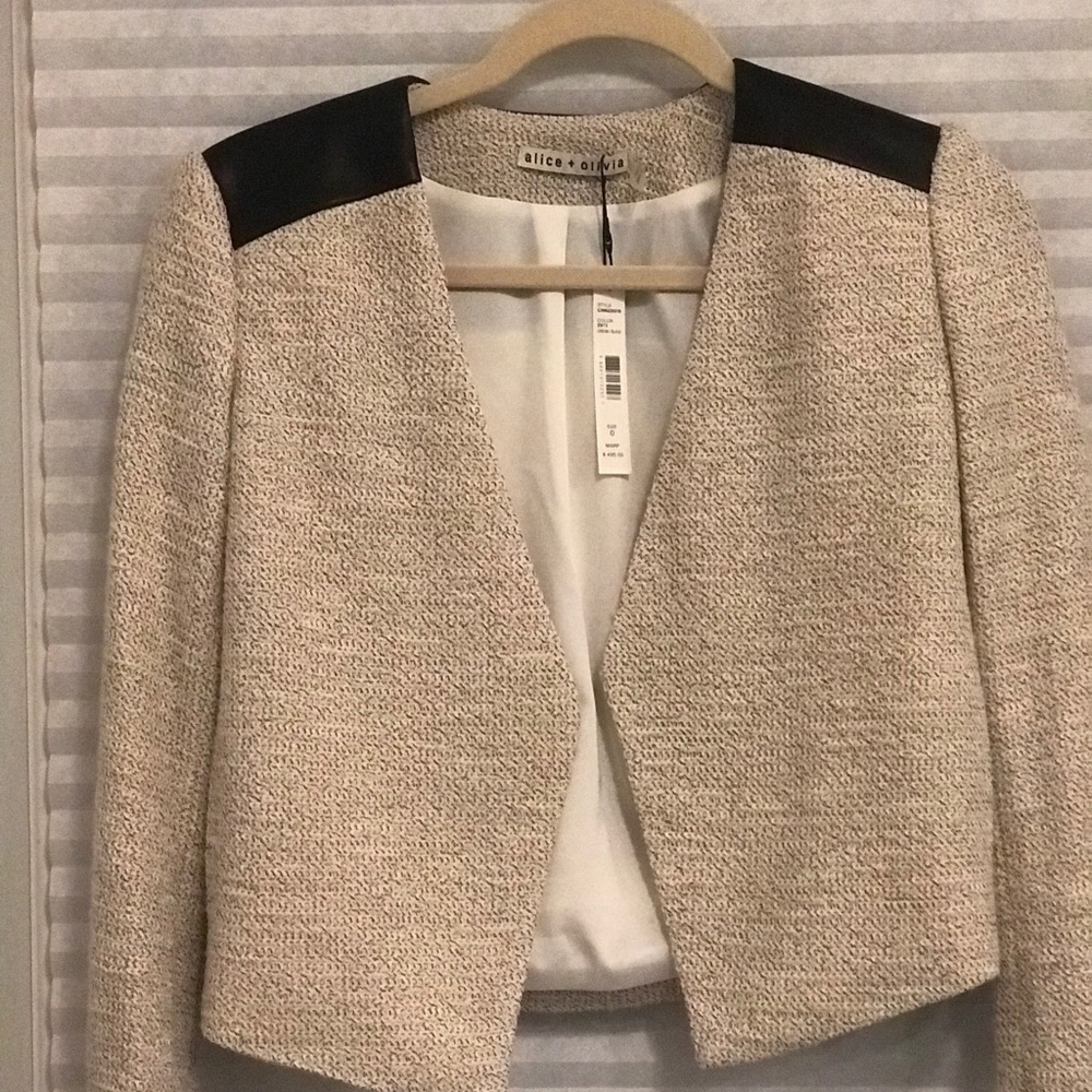 Alice + Olivia Idris Leather Shoulder Blazer